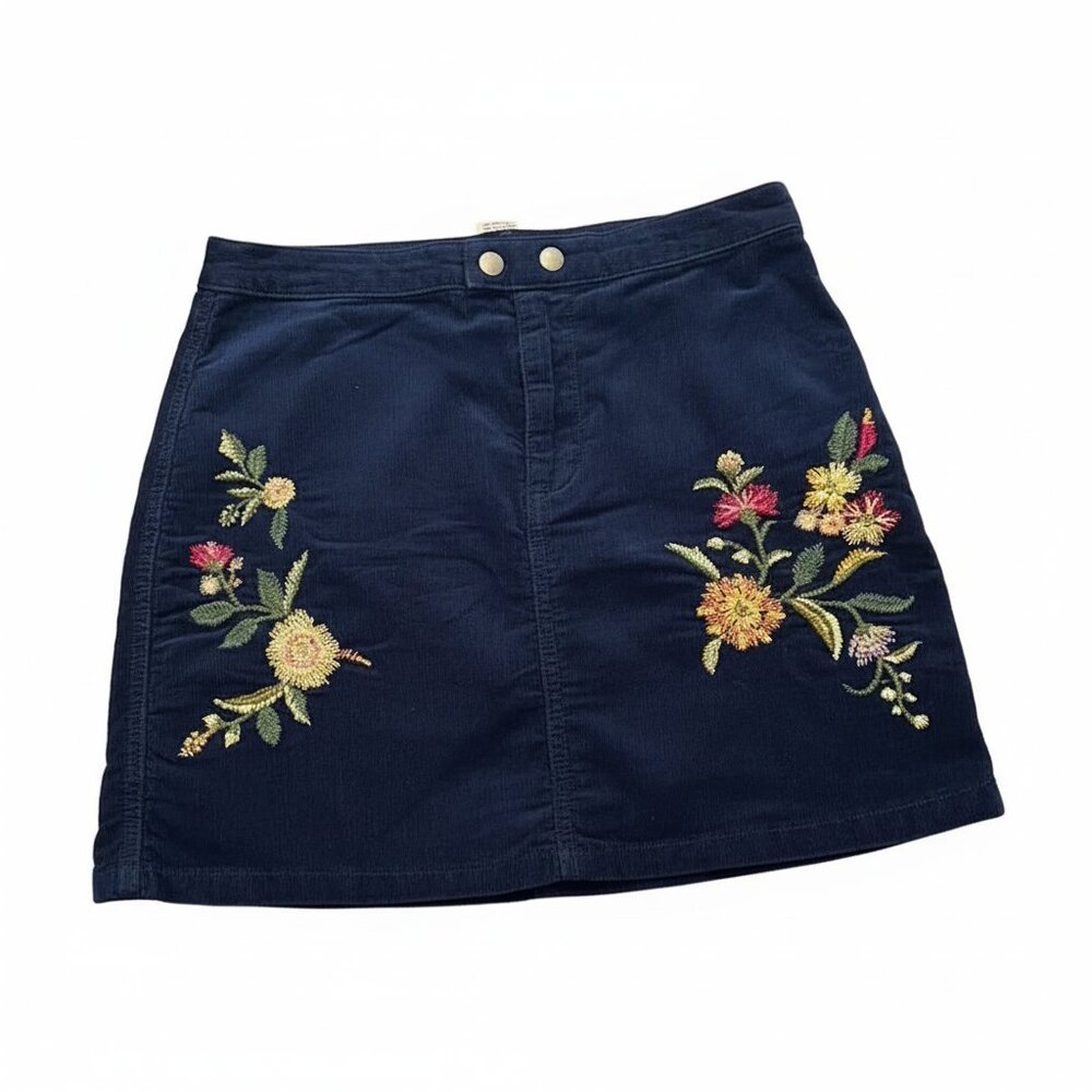 Mossimo Floral Embroidered Navy Skirt - size 2